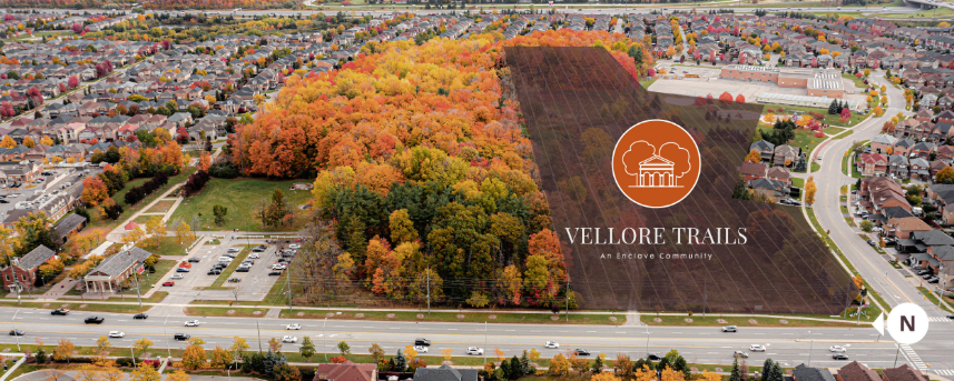 Vellore Trails east aerial view, site location at Weston Rd and Rutherford Rd Vaughan
