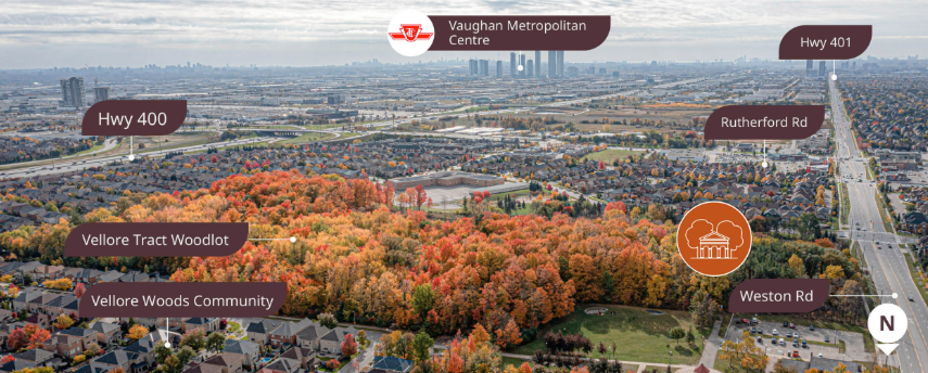 Vellore Trails south aerial view, proximity to Highway 400 and 407 Vaughan